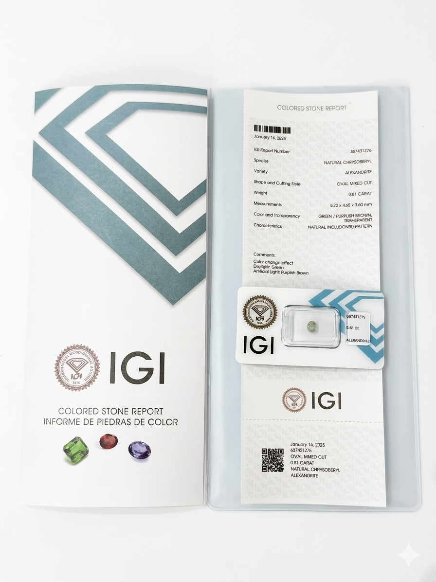 ALEJANDRITA NATURAL 0,81 CT CERTIFICADA IGI
